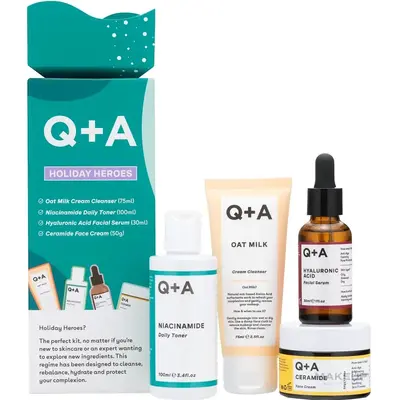 Набір для комплексного догляду Q+A Holiday Heroes Gift Set (Очищувальний засіб 75 мл + Тонер 100 мл + Сироватка 30 мл + Крем 50 г) Зображення