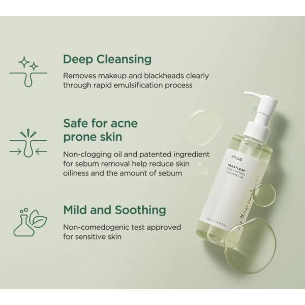 Гідрофільна олія для глибокого очищення пор Anua Heartleaf Pore Control Cleansing Oil 200 мл Зображення