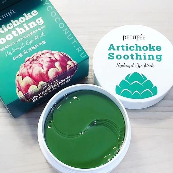 Гидрогелевые успокаивающие патчи для глаз с экстрактом артишока Petitfee Artichoke Soothing Eye Mask Изображение